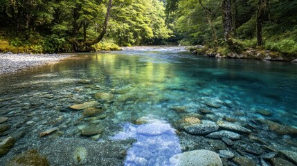 Poster - Crystal Clear River in Lush Forest