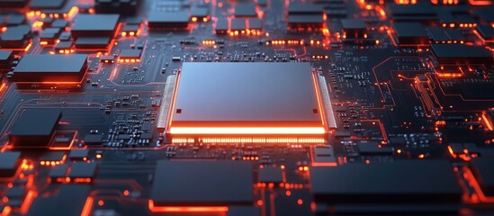 Wall Mural - back view of a computer motherboard with a cpu chip ideal for a technology or science themed backgro