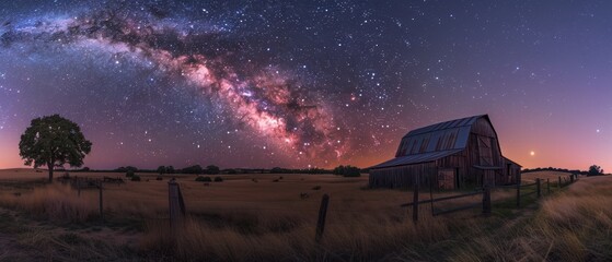 Enchanting 8K UHD Milky Way Night Sky Above Vintage Rural Barns