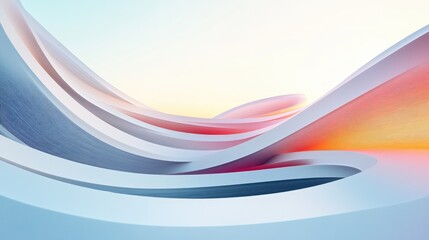 Sticker - Abstract architectural background featuring smooth white surfaces and colorful gradient lines 3D rendering and illustration