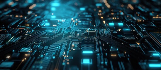 Futuristic electronic circuit board design featuring an abstract background with space for text