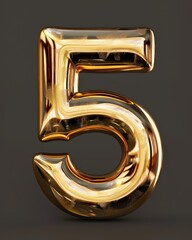 Number 5 in Metallic Gold: Iconic Fifth Digit in Shiny Metal Font