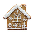 © Sathaporn - gingerbread house shaped cookie isolated on transparent background Generative Ai.