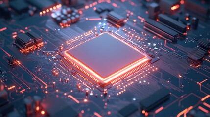 Wall Mural - cpu chip on motherboard illustrating central processing concepts focus on quantum computing and larg