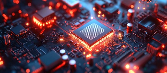 Wall Mural - electronic computer hardware technology featuring a digital motherboard chip and a quantum processor