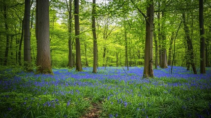 Wall Mural - Bluebells in a Lush Forest