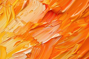 Wall Mural - Orange Brush Strokes. Expressive Abstract Paint with Yellow Colours Background