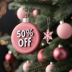 Wall Mural - Festive holiday ornament with 50% off, adding charm to the Christmas tree, combining elegance and celebration in one.