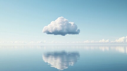 Wall Mural - Calm ocean with a single white cloud reflecting under a clear blue sky