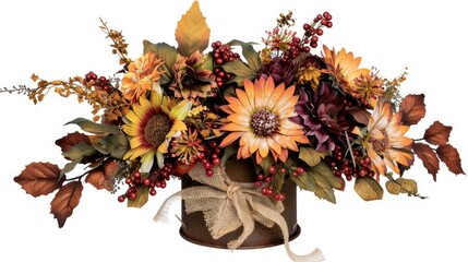 Poster - A beautiful autumnal floral arrangement with sunflowers, leaves