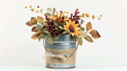 Canvas Print - A beautiful autumnal floral arrangement featuring sunflowers, leaves