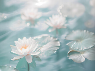 Tranquil Water Lilies in Pastel Tones - A Serene Pond Scene