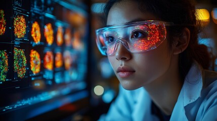 Scientist observing realtime changes in cell morphology using fluorescence microscopy