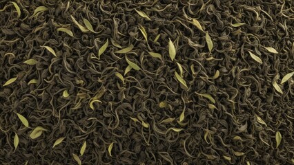 top view of dry green tea with texture as background