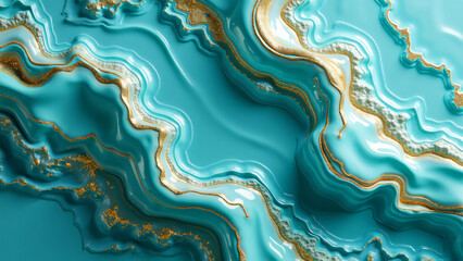 Wall Mural - abstract background of turquoise marble and fine golden lines