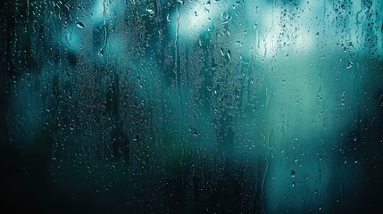  Raindrops on foggy window create a melancholic and contemplative mood, evoking feelings of solitude and reflection.