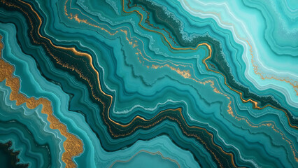 Wall Mural - abstract background of turquoise marble and fine golden lines