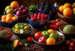 © Yaroslava - vibrant colorful ingredients displayed bowls featuring fresh spices delightful culinary experience, fruits, vegetables, herbs, organic, dish, food