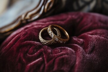 Sticker - wedding rings on a red silk