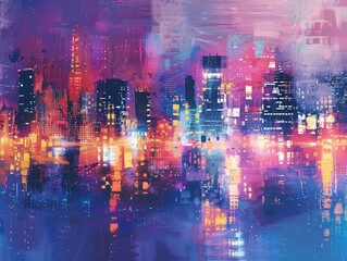 Poster - Cityscape Symphony: Vibrant Nighttime Lightscape