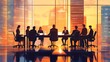 © abangaboy - Business Meeting Silhouettes in Modern Office Building with Cityscape View