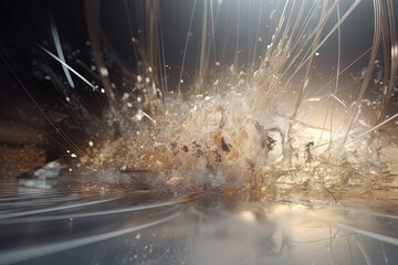 Wall Mural - abstract burst of wires and particles on technology background. scientific abstraction with mess of 