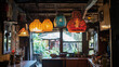 © Elmin - A kitchen in Bandung, Indonesia, has lamps hanging from the ceiling. The lamps are used as decorations.