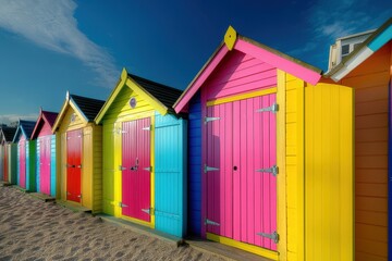 Beach Huts. Colourful Wooden Beach Huts in Dorset, England - UK Europe