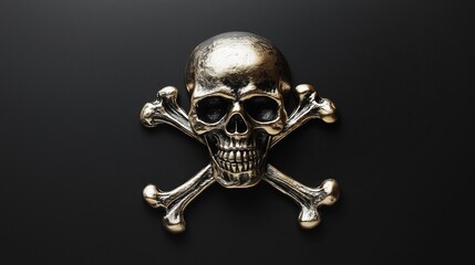 Intricate Golden Skull and Crossbones Symbol on a Dark Black Background for Halloween and Pirate-Themed Designs