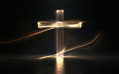 Wall Mural - A cross made of light, on a black background, with copy space concept Generative AI