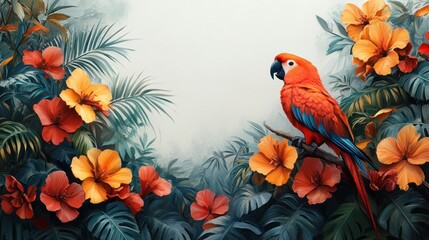 Wall Mural - Jungle scene with animals on white