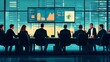 © abangaboy - Business Meeting in Modern Office with City View and Financial Data