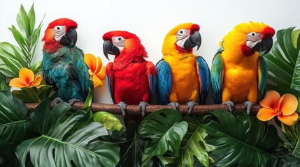 Wall Mural - Rainforest wildlife isolated on white