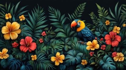 Wall Mural - Tropical jungle animals posed on white