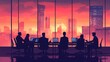© abangaboy - Business Meeting Silhouette at Sunset in Modern Office with City Skyline View
