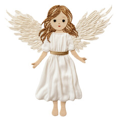 Sticker - PNG A angel in embroidery style doll toy representation.