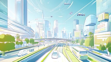 Smart city with integrated technology, illustrating urban future.