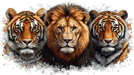 Wall Mural - Animal clipart featuring a lion, tiger, and bear on a white background