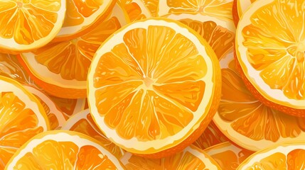 Wall Mural - Orange slices texture, Fresh fruit background, healthy food background, orange pieces wallpaper vector illustration.