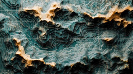 Wall Mural - Topographic contour map with marker, featuring mountain texture and grid