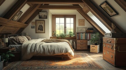 Canvas Print - Cozy Attic Bedroom with Warm Lighting