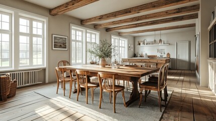 Sticker - Rustic Farmhouse Dining Room with Wooden Table and Chairs