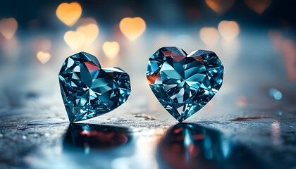 Heart-shaped diamonds reflecting romance and elegance on a soft blue background perfect for Valentines Day design and posters