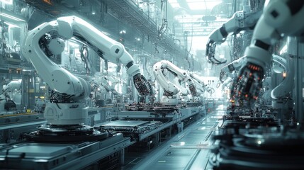 Canvas Print - Automated Assembly Line in Futuristic Factory