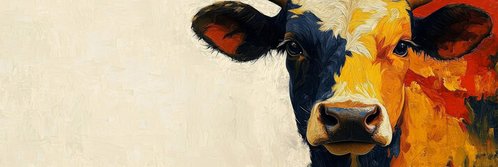 Canvas Print - Close-up of a cow's face with a painterly effect, featuring vibrant colors and a soft focus.