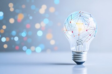 Wall Mural - illuminated light bulb with network connections