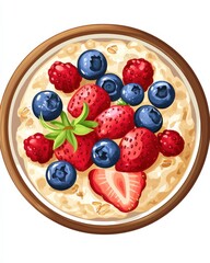 Wall Mural - Oatmeal With Berries. Isolated Bowl of Oatmeal with Topview Berries for Breakfast