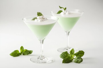 Grasshopper Cocktail Drink in Martini Glass with Creme de Menthe and Creme de Cacao