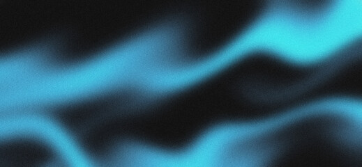 Blurred background of black blue waves with grainy texture