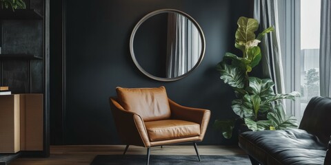 Wall Mural - Black and brown leather furniture in a stylish room.